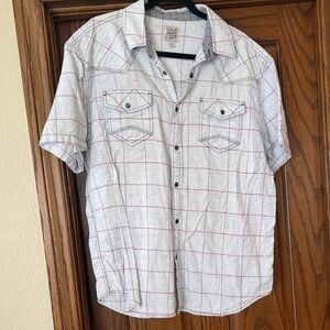Men's White and Red Plaid Shirt